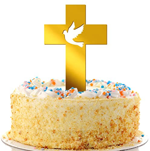 3Pcs Kuchendeko Kreuz Gold Acryl Torte Deko,Gefaltete Hände Cake Topper,Spiegel Kuchen Dekoration Set für Taufe Hochzeit Geburtstag Babyparty Kommunion
