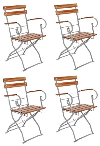 Linder Exclusiv 4er Set Biergartenstuhl Gartenstuhl mit Armlehnen klappbar Akazie