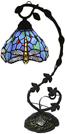 GAUUA Lampe De Table Libellule En Verre Teinté Cristal Perle Abat-Jour Tiffany Économique Bleu 20 Pouces