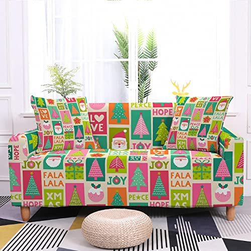 Housse Canapé d'angle Rose Verte Noël Couvre Canapé Stretch Spandex Housse de Canapé d'angle Antidérapante Housse Clic Clac Universel Housse Canape d'angle Lavable Sofa Cover 2 Places