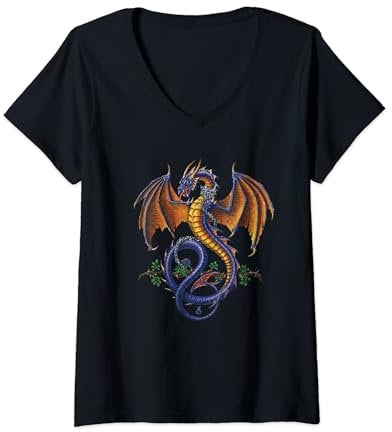 Damen Alchemy Wyverex Chiffre Gothic Magic Dragon T-Shirt mit V-Ausschnitt