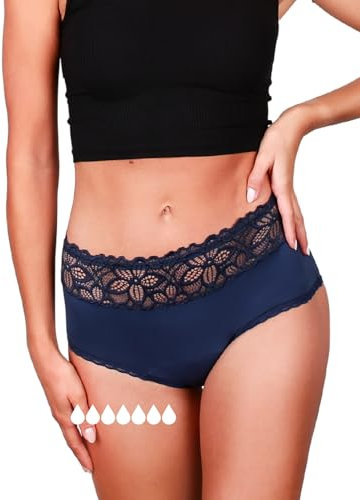 Taynie Deluxe Ultra Perioden Unterwäsche starke Blutung - auslaufsichere & atmungsaktive Menstruationsunterwäsche - ersetzt 7 Tampons, Periodenslip Tragedauer bis 12Std, waschbar 60°C (36, Marineblau)