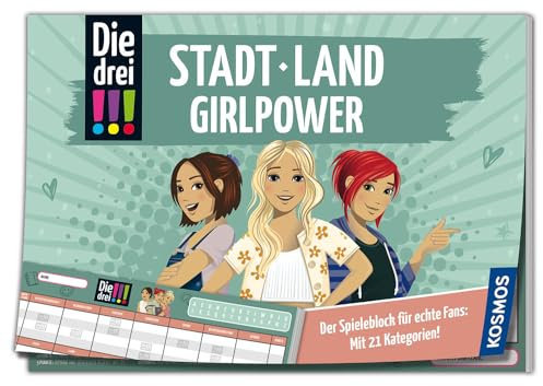 KOSMOS 684594 Die DREI !!! Stadt Land Girlpower, Spielblock mit Die DREI Ausrufezeichen, Stadt Land Fluss, tolles Geschenk für Mädchen und Jungen ab 8 Jahre
