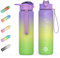 HOMEEX Motivational Fitness Sport Water Bottles with Straw & Time Maker, BPA-free Plastic Drink Bottle 1l Design for Girls, Boy Running,cycling (Grey Yellow & Black (Purple Yellow Green-2N, 1000ML)