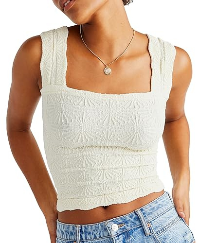 Free People Dupe Tank Top for Women Going Out Crop Tops Square Neck Cami Summer Tops 2026 Beige, M/L