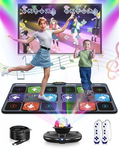 Acelufly Dance Mat for Kids - Electronic Dance Mats for TV with HD Camera, Indoor Non Slip Exercise Fitness Mat with 2 Wireless Controller & Colorful Disco Ball, Gift for Boys, Girls, Adults (Black)