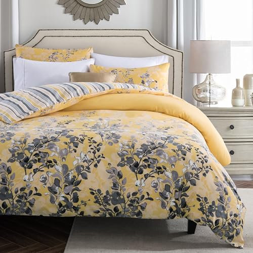 MOONLIGHT20015 Super King Duvet Set Soft Printed Luxury Bedding Sets Premium Brushed Microfiber Duvet Covers with Pillowcases (Ochre Blossom 260x220 CM)