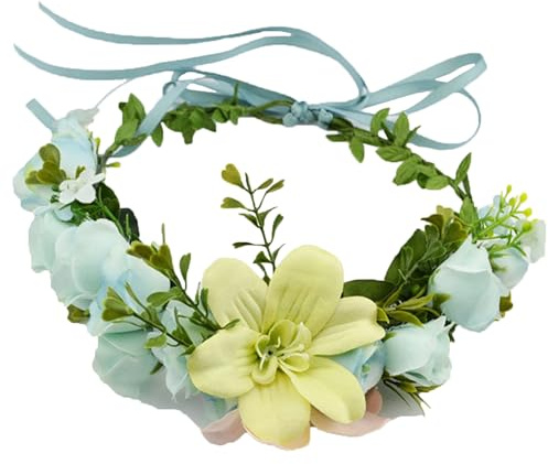 Brikuinr Flower Crowns Women Floral Headband for Girls Hair Wreath Flower Halo Floral Headpiece Boho with Ribbon Wedding Party Festival
