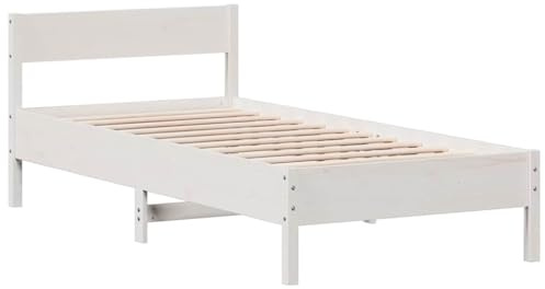 vidaXL Massivholzbett, Holzbett Bett mit Kopfteil, Bettgestell mit Lattenrost, Einzelbett Bettrahmen Schlafzimmerbett, Weiß 90x190cm Massivholz Kiefer