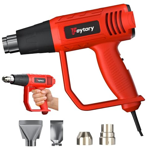 Heat Gun, 2000W Heavy Duty Hot Air Gun Kit 300℃~600℃ Dual Heat Settings, Overload Protection, Electric Heat Gun with 4 Nozzles for Paint Stripping, Shrinking PVC, Crafts, Red