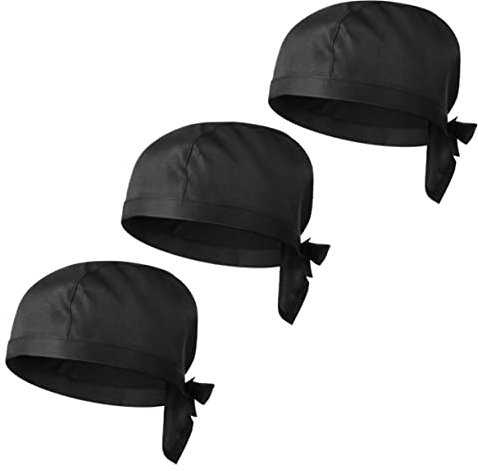 3piezas Gorros De Chef Turbante Ajustables para Cocina Unisex Cocineros Y Estudiantes De Hostelería Color Negro