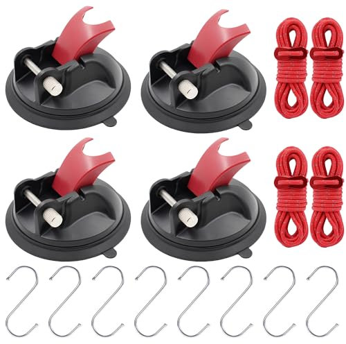 Robuster Vakuum-Saugnapfanker mit starker Schraube, Camping-Vakuum-Saugnapf mit 4 reflektierenden Seilen, starker Saugnapf-Glasanker für Zelt, Auto, Markise, Haustier, Boot, Badezimmer, Küche, 4 Stück