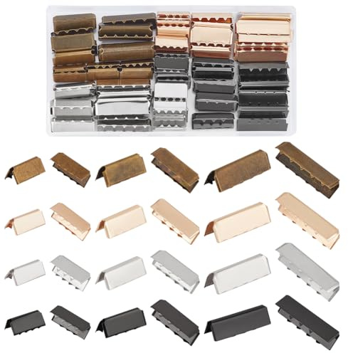 PH PandaHall 72PCS Band Klemme Enden, 12 Styles Band Crimp Ends Gurtband-Enden Verschlüsse Clasp Crimp Ends Schmuckherstellung Fundstücke für Schmuck Craft Supplies DIY Choker Anklets Armbänder