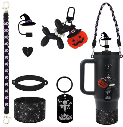 BELSITA Halloween Stanley Cup Accessories Set, Black Witch Hat Water Bottle Handle Strap, Silicone Boot, Stanley Charms for 30/40oz Tumble (5Pcs)