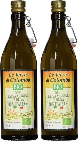 Le Terre di Colombo – Bouteille d'Huile d'Olive Extra-Vierge BIO 100% Italienne avec Bouchon Mécanique - BIO - 0.75 L (Lot de 2)