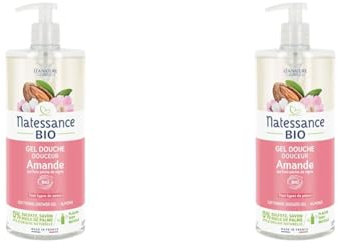 Natessance - Gel Douche Douceur Amande Parfum Pêche De Vigne - Parfum Pêche De Vigne - Certifié Bio Cosmos Organic - Flacon Pompe - 1 L (Lot de 2)