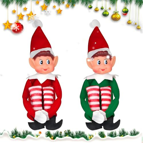 ZZQVIP Elfie 2PCS - 45 cm, Weihnachtsdekoration als Wichtel Puppe, Klassische Elfen Figuren, Weichem Körper und Vinylkopf, Lustige und Verspielte Elfen Verhalten, Rot und Grün