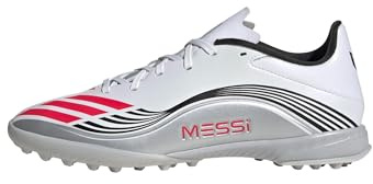 adidas Unisex F50 Messi League Turf Football Boots, Cloud White/Lucid Red/Silver Metallic, 11.5 UK