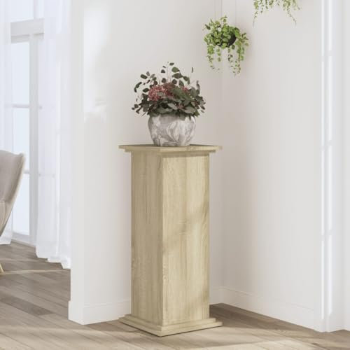 Makastle Indoor Blumenhocker Blumenständer Beistelltisch Blumensäule Dekosäule Modern Pflanzenständer Pflanztisch Pflanzenhocker Blumenregal Säule, Sonoma-Eiche 33x33x80 cm