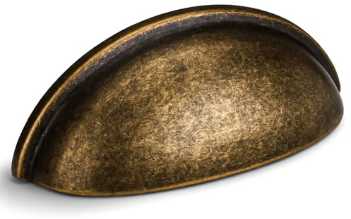 HOMOTEK 12 Pack Drawer Bin Cup Pulls Dresser Pulls for Cabinets Brass Bronze - 3 Inch Hole Centers Furniture Handles,Kitchen Cabinet Hardware