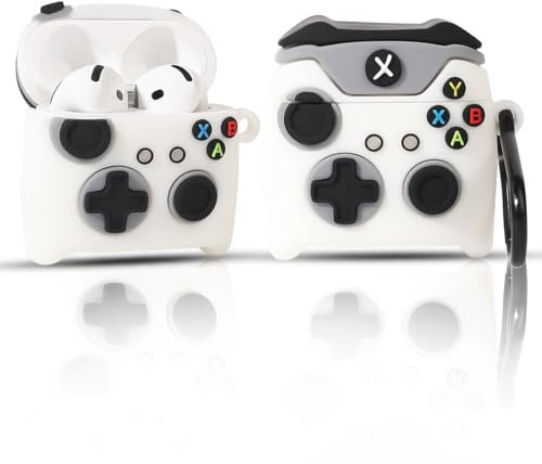 LEWOTE Kompatibel mit Apple Airpods 4 Case schützende lustige Nette 3D Cartoon Cover Abdeckung mit Schlüsselbund (Gamepad White)