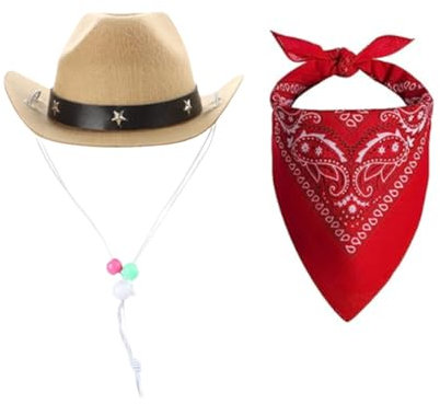 Amexo Cowboyhüte und Bandana Schal Haustier-Party-Cowboyhut Hund Katze Kostüm Cosplay Kappe Welpe Katze Urlaub Haustier Party Dekoration