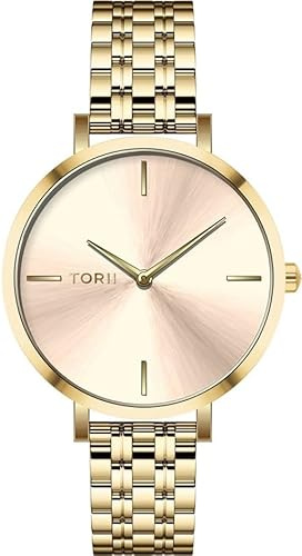 TORII Damenuhr Roségold Edelstahl - rund Quarz G37GB.RG Edelstahlarmband Strichindizes wasserdicht 50 m