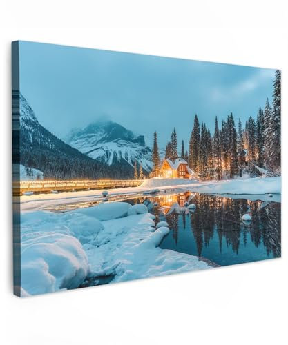 MuchoWow© Quadro Moderno Soggiorno 120x80 cm Decorazioni Da Parete Quadri Su Tela Da Salotto Grandi Foto Con Cornice Stampe Su Tela Camera Da Letto Paesaggio invernale - Natura - Casa - Montagne