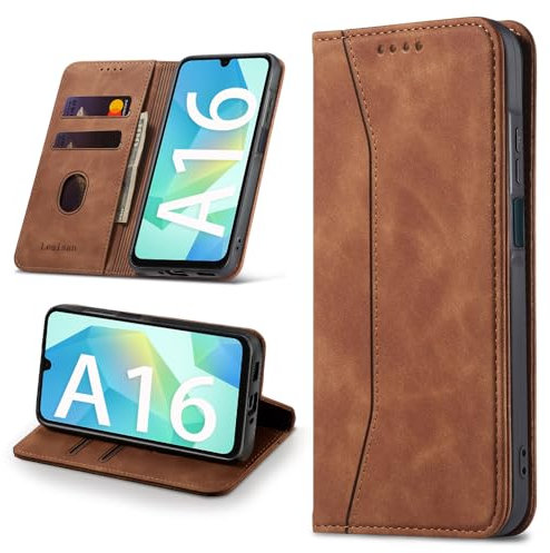 Leaisan Handyhülle für Samsung Galaxy A16 5G Hülle Premium Leder Flip Klappbare Stoßfeste Magnetische [Standfunktion] [Kartenfächern] Schutzhülle für Samsung A16 5G Tasche - Braun