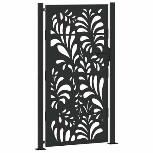 vidaXL Gartentor Schwarz 105x180 cm Stahl Wellen-Design, Zauntor, Outdoor Tor, Eisentor, Sicherheitstor, Einfahrtstor, Metall Zauntor