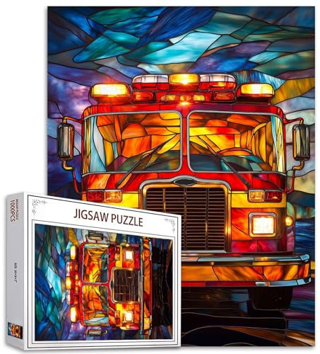 Feuerwehrauto Puzzles für Erwachsene Buntglas-Stil Puzzle - 1000 Teile Puzzle für Erwachsene Pädagogisches und lustiges Spiel Feuerwehrauto 1000 Teile Puzzles für Erwachsene Raumdekor