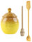 Dzmuero Pot a Miel, Cuillère à Miel, 250ml Pot de Miel avec Cuillere en Bois, Cuillère à Confiture, Spatule à Beurre, Céramique Distributeur de Miel, Récipient en Céramique Scellé (Jaune)