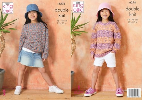 King Cole Girls Knitting Pattern Double Knit DK Childs Sweaters (6298), 22 - 30 56cm – 76cm