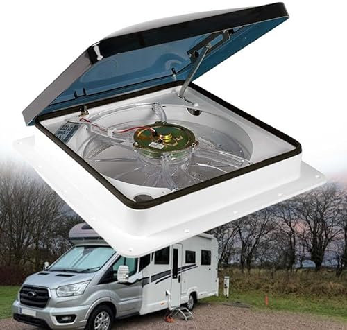 WEIMILOR 12V,24V,48V Caravan-Dachventilator, für Wohnmobil 40 x 40 cm Dachfenster, Schiebedach mit Fernbedienung und Regensensor, 3 einstellbare Geschwindigkeiten,12V