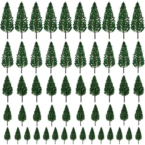55 Stück Landschaft Modell Bäume, Miniatur Bäume, Architektur Bäume, Modell Eisenbahn Landschaft, Kunststoffbäume, Grün Mini Baum, Eisenbahn Landschaft Baum,für DIY Landschaft (3.5-7.5CM)