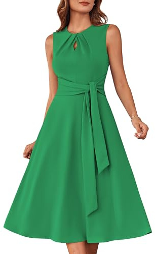 Women's Elegant Hollow Out Round Neck Swing Retro Party Cocktail Dress Grass Green M