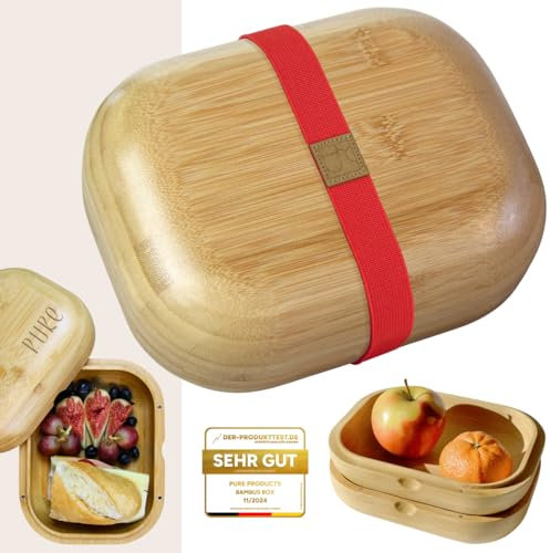 Pure Bambus Lunchbox mit Band, Brotzeitdose fürs Büro, verschiedene Ausführungen, hochwertig, für Erwachsene, Outdoor Brotzeitbox, 100% plastikfrei, BPA-frei, Handgefertigt, 1000ml