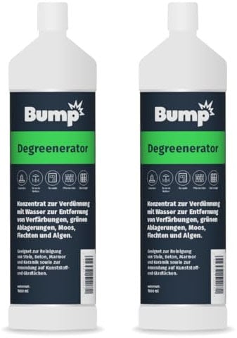 BUMP DEGREENERATOR 2L Konzentrat Grünbelagentferner Fassadenreiniger Steinreiniger Marmorreiniger – Entfernt selbsttätig Grünbelag von Stein Terrasse