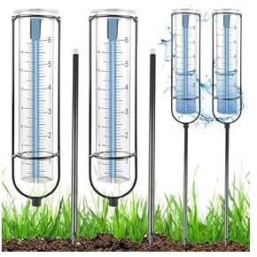 GOMETY 2 Stück Regenmesser für Garten Frostsicher Gglas, 6 Zoll Niederschlagsmesser mit Erdspieß, Regenwassermesser für Hof, Deck, Rasen, Landschaft, Flexibel platzierbar Garten Dekoration