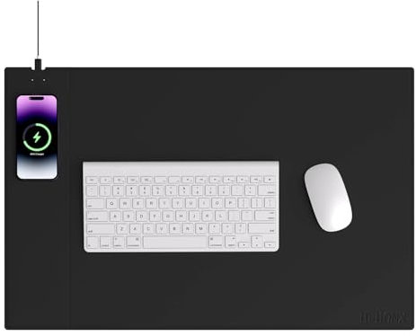 Hi-HONX Wireless Charging Mouse Pad with 15W Qi Magnetic Charger, 60 x 40 cm Extra Large Mouse Mat, Waterproof Charcoal Black Office Mouse Mat for MacBook, PC and Laptop