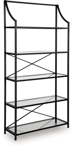 Signature Design by Ashley Dakerwell Traditional Metal Etagere 72 Bookcase with 5 Glass Shelves, Black