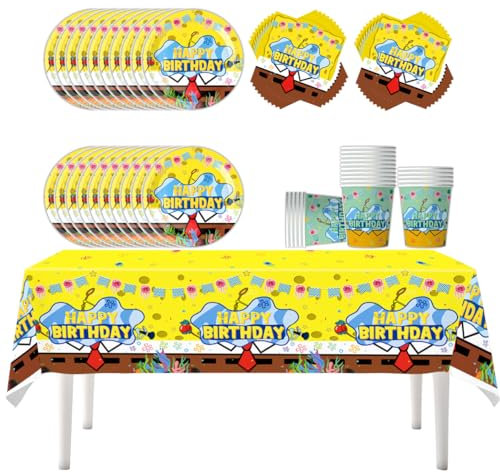 Fuwraixis Stoviglie per feste di storia a fumetti, 61 pezzi Temi di film d'animazione compleanno stoviglie, Set di piatti di carta per il bambini, Forniture per feste di Animazioni popolari