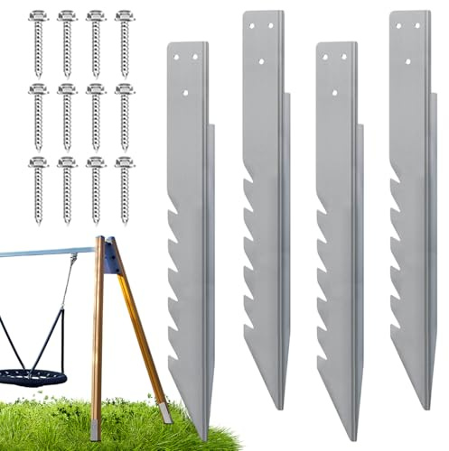 Metallpfosten für Zäune, 4-teiliges Reparaturset mit drehbaren Pfosten und Heringen, einfach zu installieren, für Tore, Spieltürme, geneigte Strukturen, Außenpools