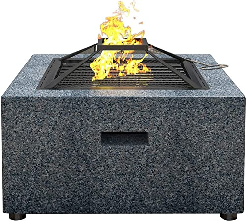 ZJFHEYUO Garden Fire Pit Outdoor Party BBQ Fire Pit Bowl,with Barbecue Grill 70cm Steel Fire Bowl with Artificial Stone Trim and Cover Grill Barbecue Rack