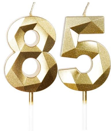 Gold Kerzen zum 85th Geburtstag, 3D Zahl 85 Kerze für Kuchen, Frauen Männer 85th Geburtstag Dekorationen,Gold Kuchendekorationen Kerze Kuchen für Geburtstagsfeier Dekorationen