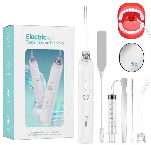 Tonsillenstein Entferner Set, Elektrisches Mandelsteine Entfernen, 3-Stufen-Absaug-Mandelsteinentferner, Mit LED-Licht, Spritze, Zungenspatel, Einfach Mandelsteine Entfernen und Mundgeruch stoppen