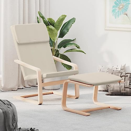 ULUYYUC Fauteuil Relax Crème en Tissu Polyester Bois Bouleau 59x82x98 cm avec Repose-Pied Salon Compact Design scandinave pour Living Chambre Home cinéma