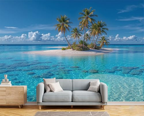 Fototapete Tropische Inseln 400X280Cm,Tapete Blau Tapeten Seidenstapete Wohnzimmer Naturfotografie Schlafzimmer Wandtapete Ornamente Mustertapete