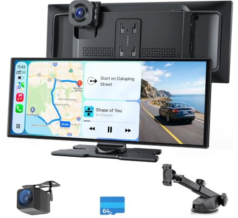Avylet 10,25 CarPlay Display mit KI BSD, kabelloses CarPlay & Android Auto | 4K Front+HD Rückfahrkamera Dual Dashcam & 64GB Karte, 60FPS 1920x720P, Mirror Link, GPS, Sprachsteuerung, Bluetooth/AUX/FM