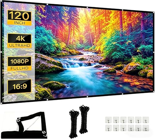 GETRWLBN Pantalla Proyector 120 Pulgadas 16:9,4K Full HD Plegable y Lavable | Pantalla Doble Cara Antiarrugas Para Exterior/Interior,Hogar,Cine en Casa,Fiestas y Uso Comercial